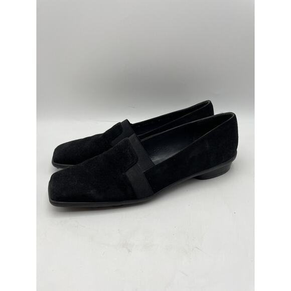 Stuart Weitzman Slip On Block Heel Square Toe Black Suede Size 8.5 AA Narrow - Picture 2 of 7